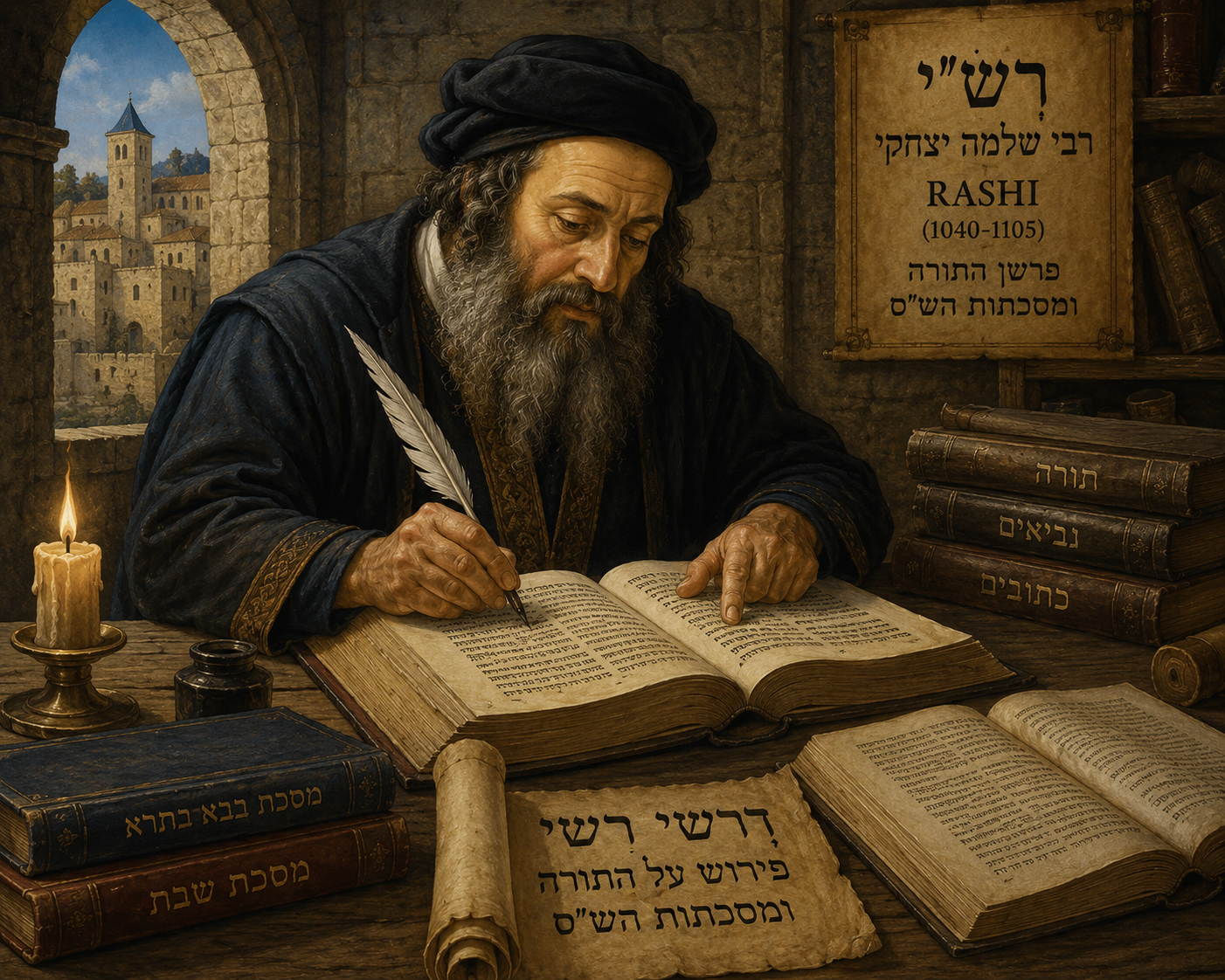 Rashi estudiando el texto de Isaías